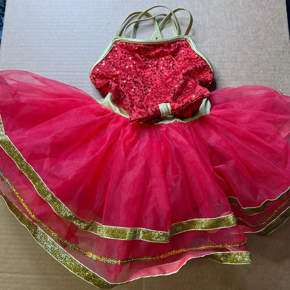 Weissman Gold Metallic Ribbon and Sequin Tutu Dress Size Child Small Red - Picture 2 of 9